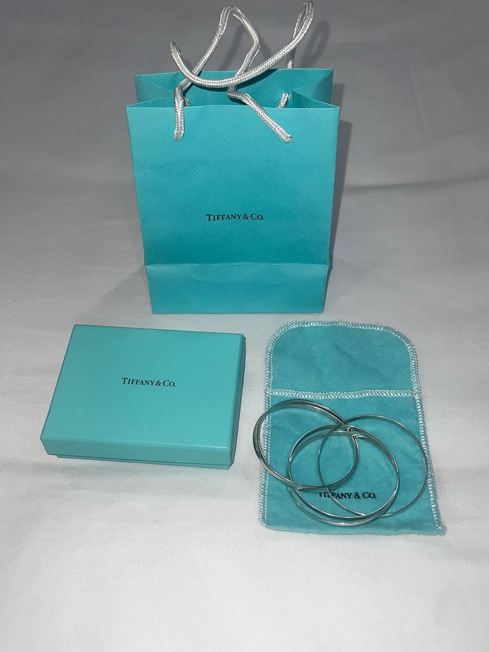 Authentic Tiffany & Co. Sterling Silver Stackable Bangles with packaging 😍